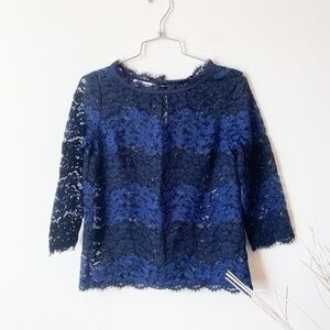3/$25 Promod Stripe Sheer Black Blue Lace Top